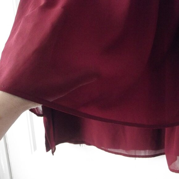 Burgundy / Maroon Top Blouse Long Sleeve Chiffon & Jersey Knit Size 1X - Picture 3 of 7